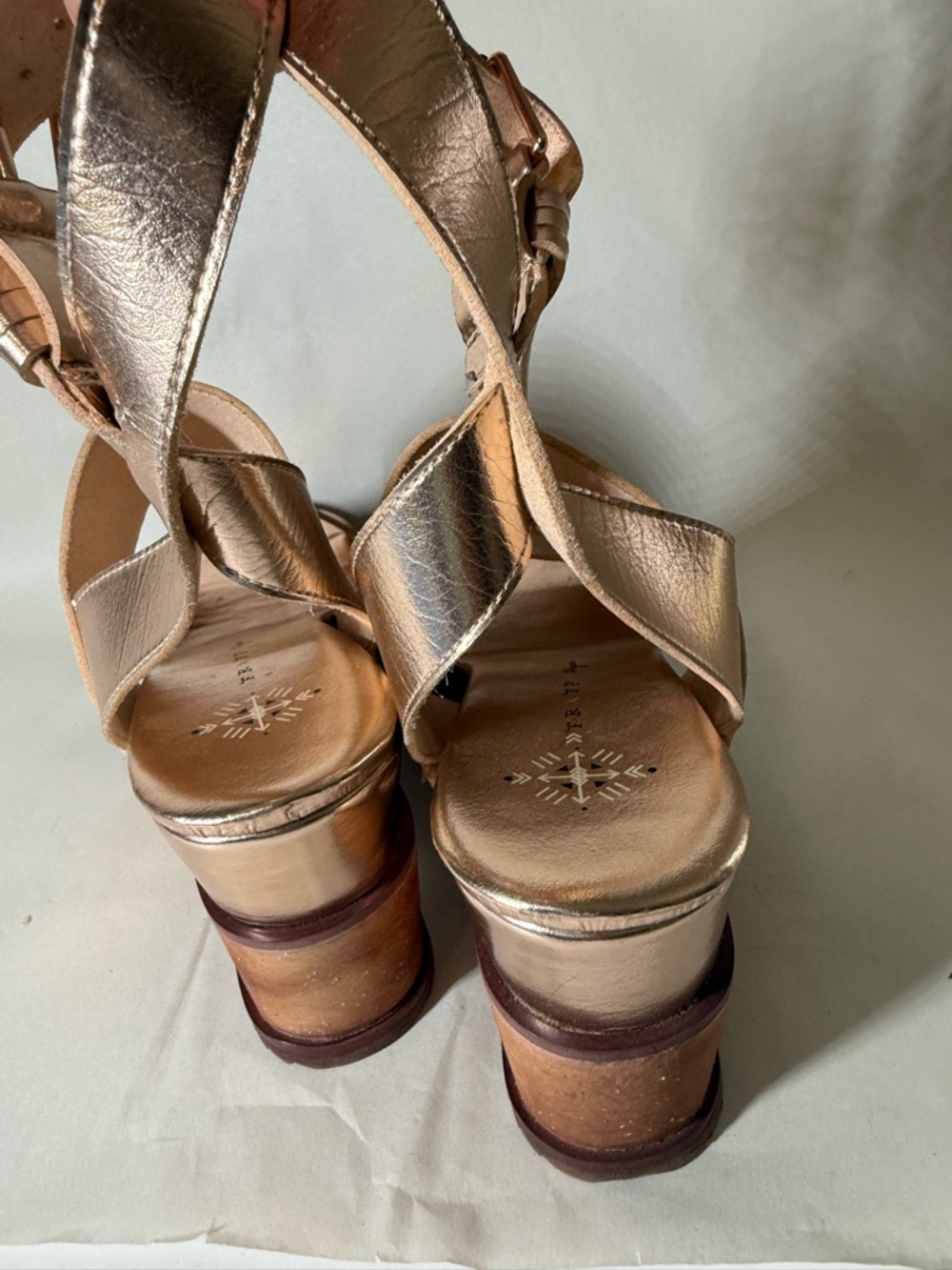 Farylrobin Free People Dorian Vegan Rose Gold Wedge Sandal Size 7M - Picture 3 of 6